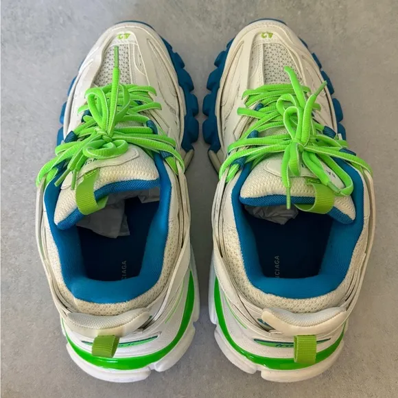 Balenciaga Track Trainer Low Top Sneakers White Blue Lime Green US 8-9