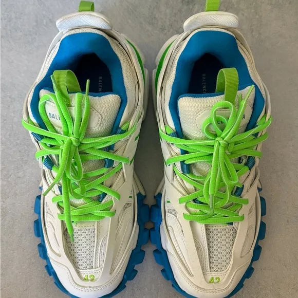 Balenciaga Track Trainer Low Top Sneakers White Blue Lime Green US 8-9