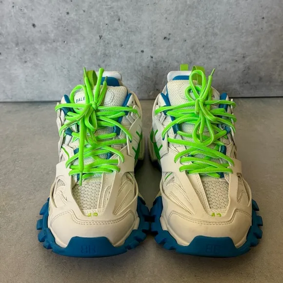 Balenciaga Track Trainer Low Top Sneakers White Blue Lime Green US 8-9