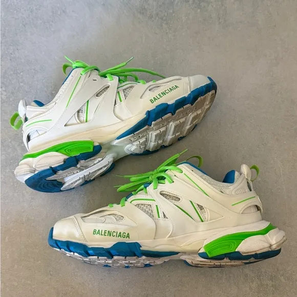 Balenciaga Track Trainer Low Top Sneakers White Blue Lime Green US 8-9