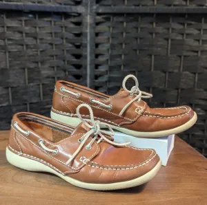 Bass Men's Brown Leather Boat Shoes Sz 7 Excellent Used Cond Deck Pool Beach