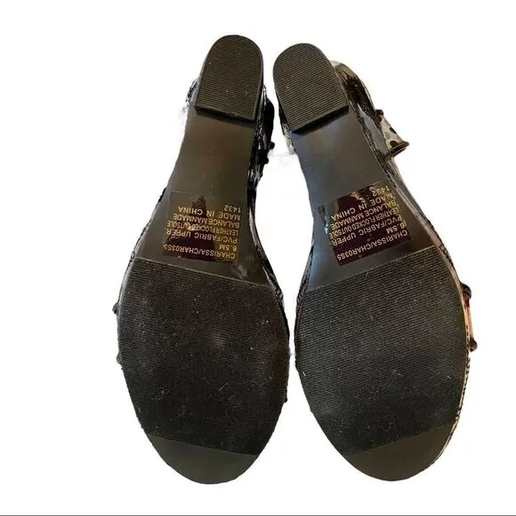 Betsey Johnson Glittery Black Polka Dot &amp; Clear Acrylic Wedge Sandal in Sz 6.5
