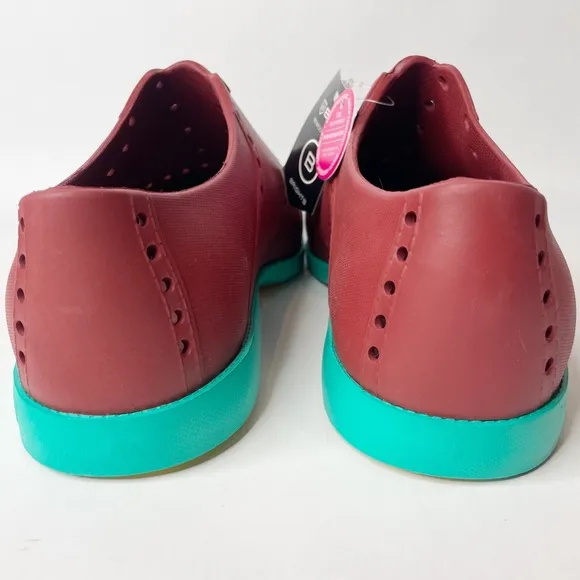 Biion Brights Brick Red and Teal Spikeless Oxford Golf Shoes Size 10