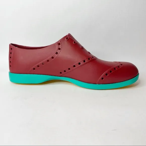Biion Brights Brick Red and Teal Spikeless Oxford Golf Shoes Size 10