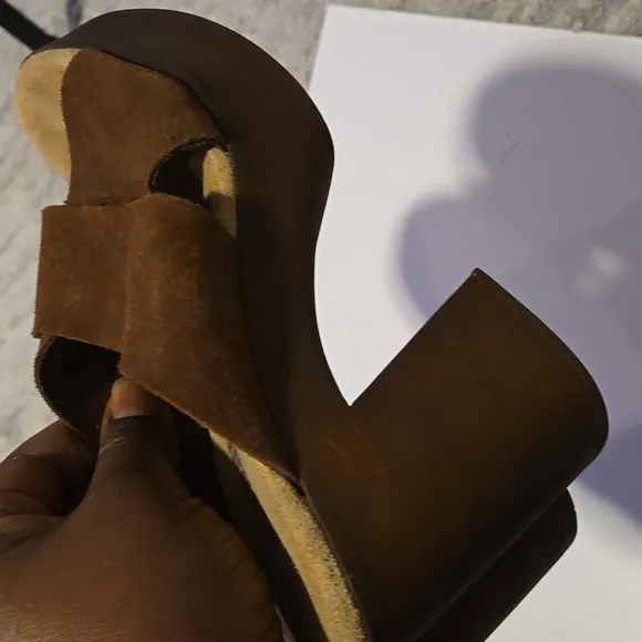BIONATURA Brown Criss Cross Wide Strap Platform Leather Sandals Summer Shoes