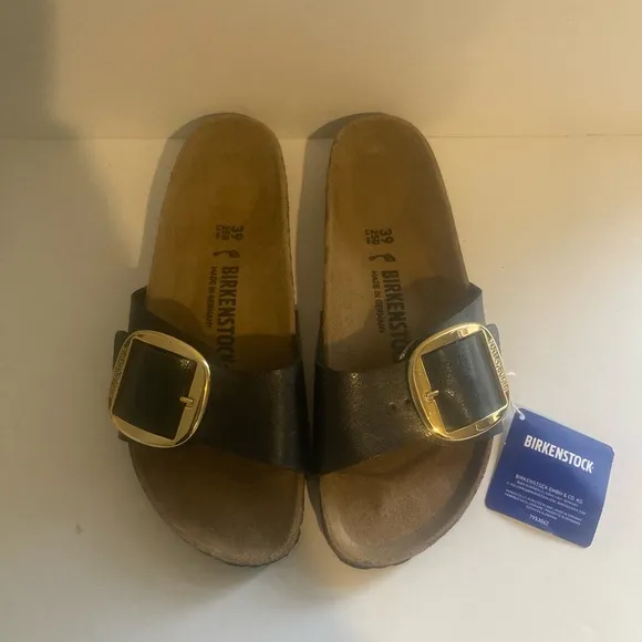 Birkenstock Madrid Big Buckle Slide Sandal in Black
