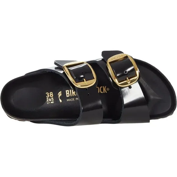 Birkenstock Shoes Arizona Black Big Buckle High Shine Sandals