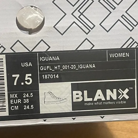 BLANX Women's High-Top Limited-Edition Cotton Sneaker or Tennis Shoe, Iguana,7.5