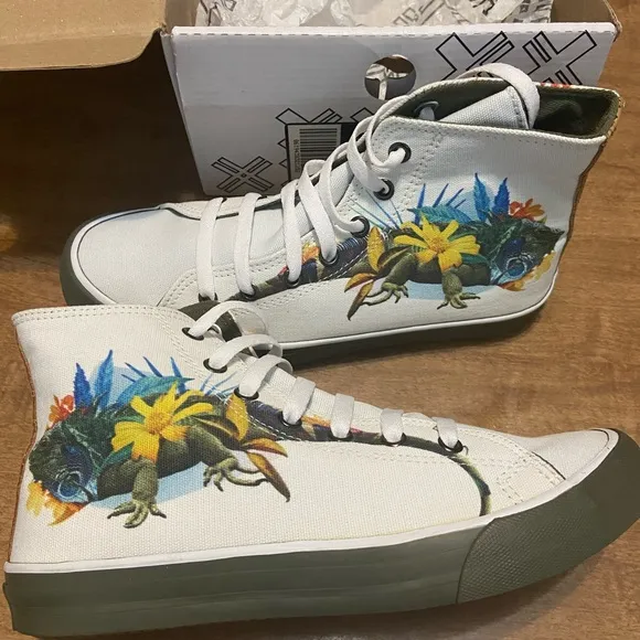 BLANX Women's High-Top Limited-Edition Cotton Sneaker or Tennis Shoe, Iguana,7.5