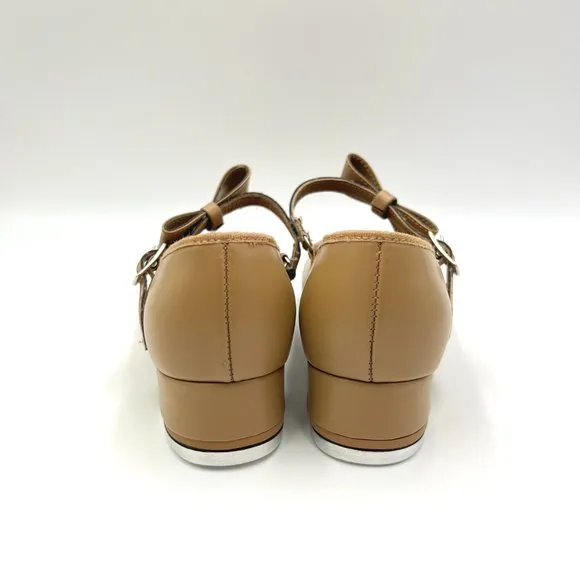 Bloch Big Girls S0352L Caramel Tan Merry Jane Bow Strap Tap Dance Shoes 4.5M