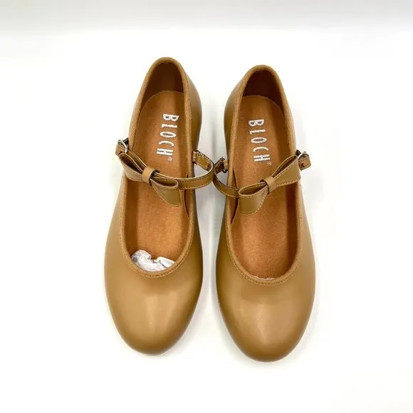 Bloch Big Girls S0352L Caramel Tan Merry Jane Bow Strap Tap Dance Shoes 4.5M