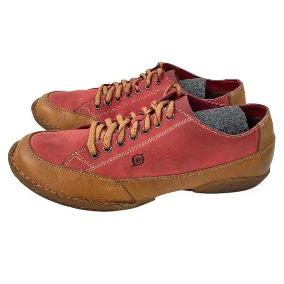 Born Sneaker Shoes Men’s Size 9 Red Tan Leather Lace Cap Toe Comfort Normcore