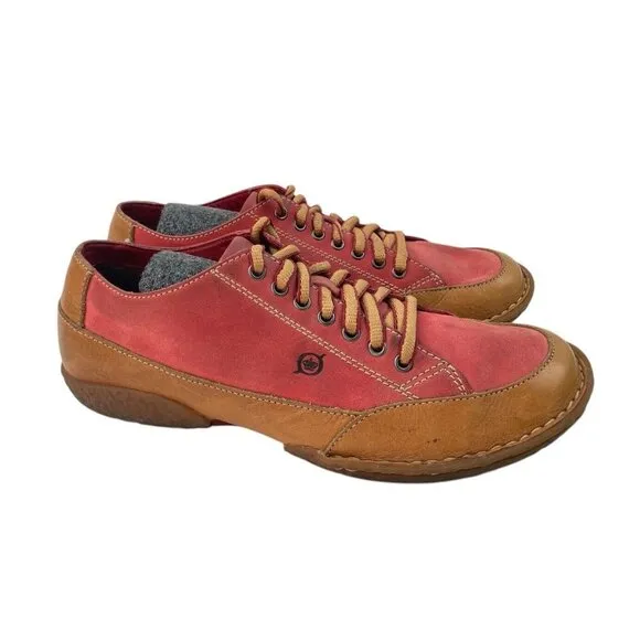 Born Sneaker Shoes Men’s Size 9 Red Tan Leather Lace Cap Toe Comfort Normcore
