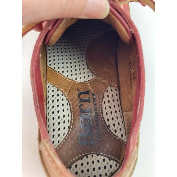 Born Sneaker Shoes Men’s Size 9 Red Tan Leather Lace Cap Toe Comfort Normcore