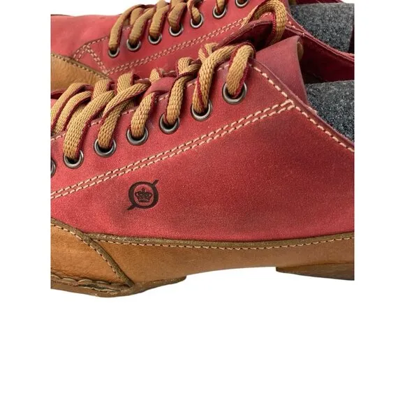 Born Sneaker Shoes Men’s Size 9 Red Tan Leather Lace Cap Toe Comfort Normcore
