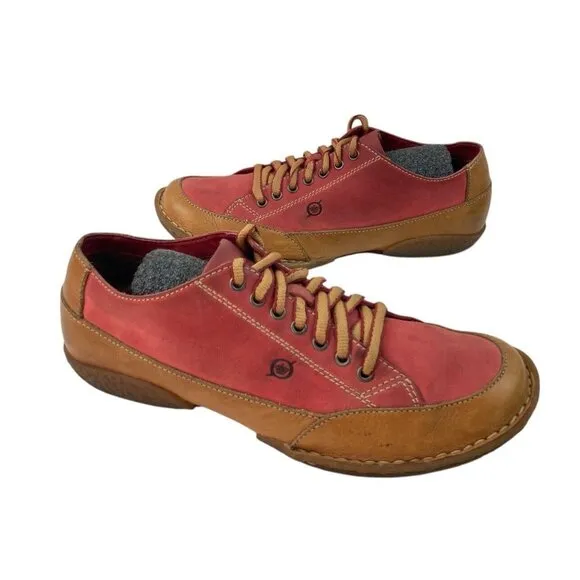 Born Sneaker Shoes Men’s Size 9 Red Tan Leather Lace Cap Toe Comfort Normcore
