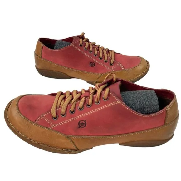 Born Sneaker Shoes Men’s Size 9 Red Tan Leather Lace Cap Toe Comfort Normcore