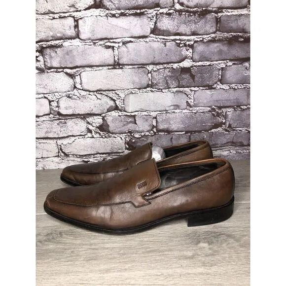 Boss Hugo Boss Brown Leather Square Toe Dress Loafers Shoes Men’s Sz 11M US/44EU