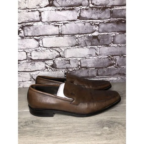 Boss Hugo Boss Brown Leather Square Toe Dress Loafers Shoes Men’s Sz 11M US/44EU