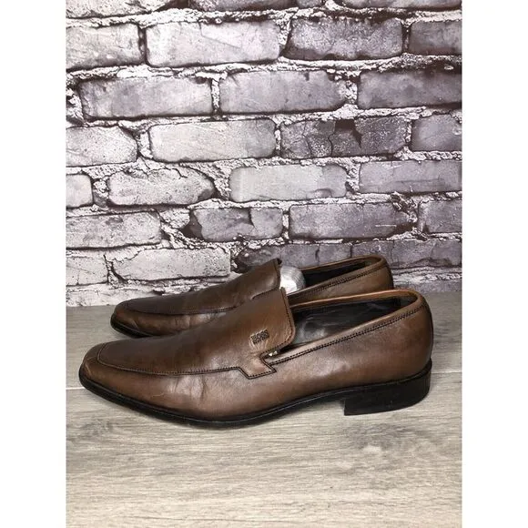 Boss Hugo Boss Brown Leather Square Toe Dress Loafers Shoes Men’s Sz 11M US/44EU