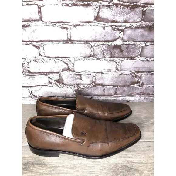Boss Hugo Boss Brown Leather Square Toe Dress Loafers Shoes Men’s Sz 11M US/44EU