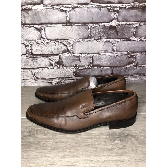 Boss Hugo Boss Brown Leather Square Toe Dress Loafers Shoes Men’s Sz 11M US/44EU