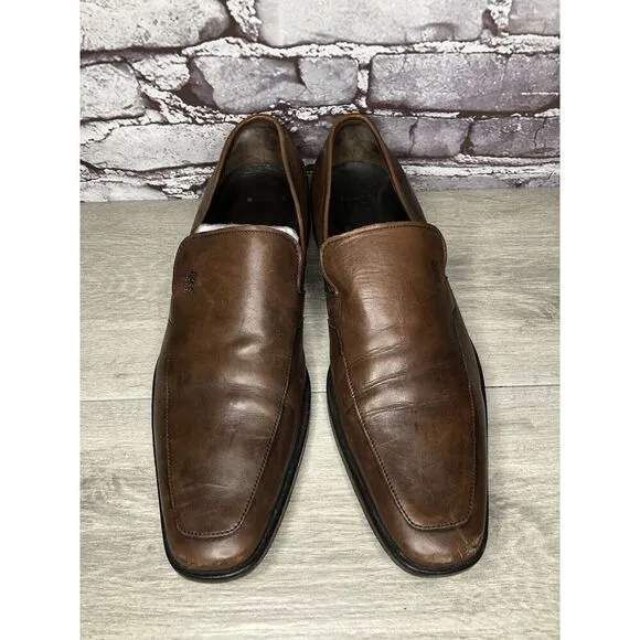Boss Hugo Boss Brown Leather Square Toe Dress Loafers Shoes Men’s Sz 11M US/44EU