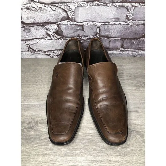 Boss Hugo Boss Brown Leather Square Toe Dress Loafers Shoes Men’s Sz 11M US/44EU