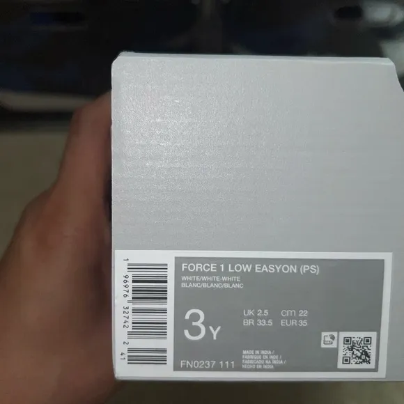 BOYS PRE SCHOOL NIKE FORCE 1 LOW EASYON_WHITE/WHITE-WHITE FN0237-111-SIZE 3