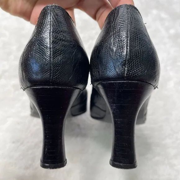 Briganti Women's Black Pointed Lizard Print Leather Heels Pumps Shoes Size 6