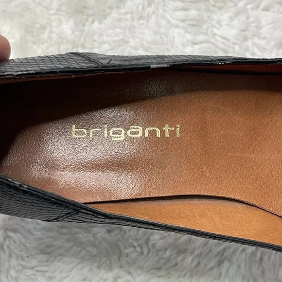 Briganti Women's Black Pointed Lizard Print Leather Heels Pumps Shoes Size 6