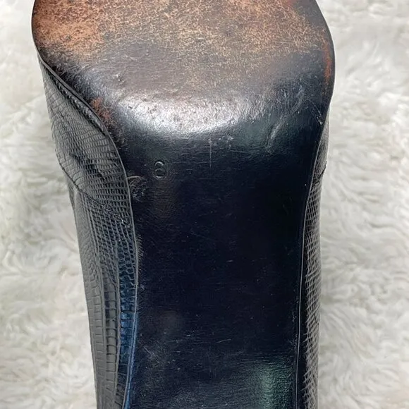 Briganti Women's Black Pointed Lizard Print Leather Heels Pumps Shoes Size 6