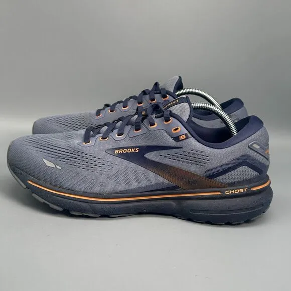 Brooks Ghost 15 Mens 10.5 Flintstone Peacoat Lace-Up Low Top Athletic Sneakers