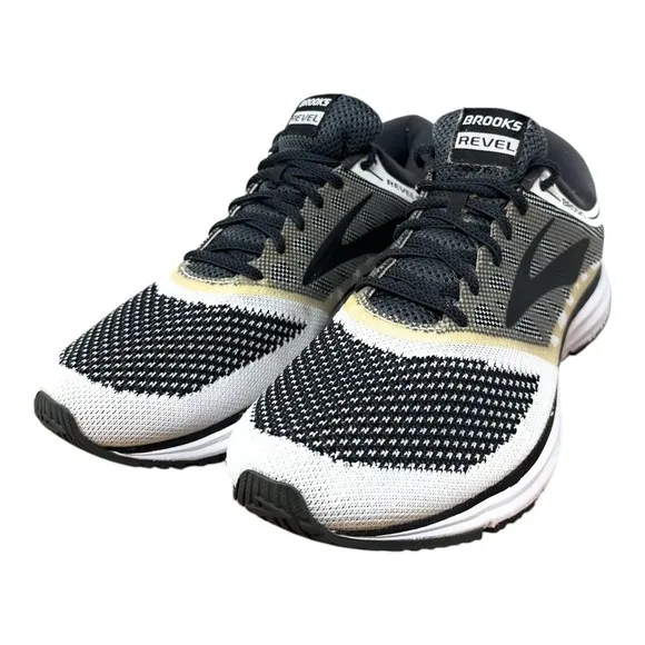 Brooks Revel Men's Sneaker Sz 11.5 Black White Knit Athletic Running 1102601D155