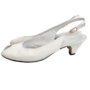 Bruno Magli Vintage Peep Toes Slingback Ivory White Pumps Heels Shoes Size 8 AA