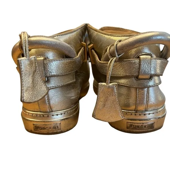 BUSCEMI 100MM Gold Leather High Top Sneakers with Lock Men’s Size 10​​​​…