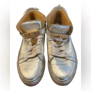 BUSCEMI 100MM Gold Leather High Top Sneakers with Lock Men’s Size 10​​​​…