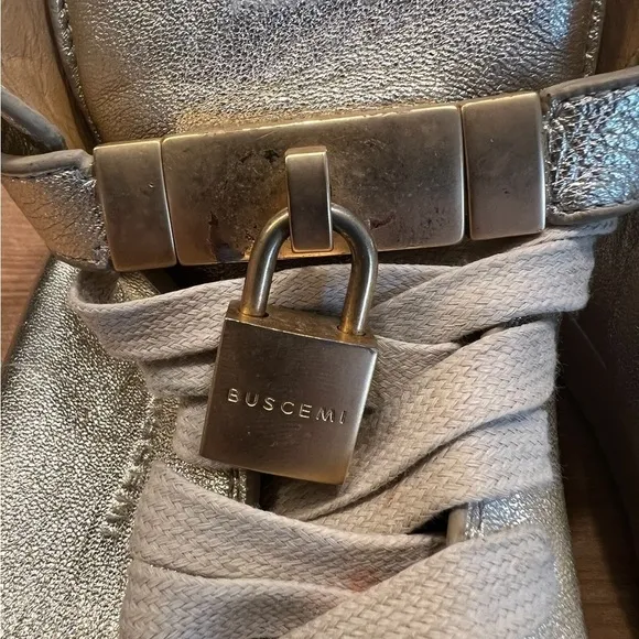 BUSCEMI 100MM Gold Leather High Top Sneakers with Lock Men’s Size 10​​​​…