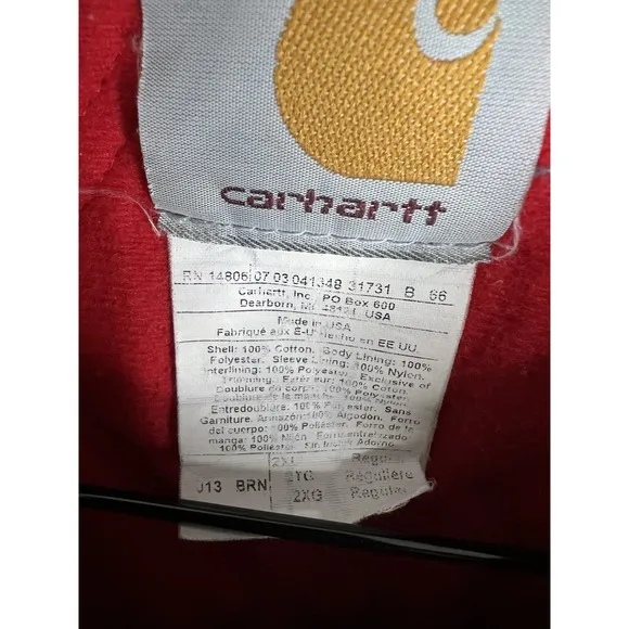 Carhartt Santa Fe Jacket SZ 2XL J13 Brown Quilted Lining USA VTG Embroidered