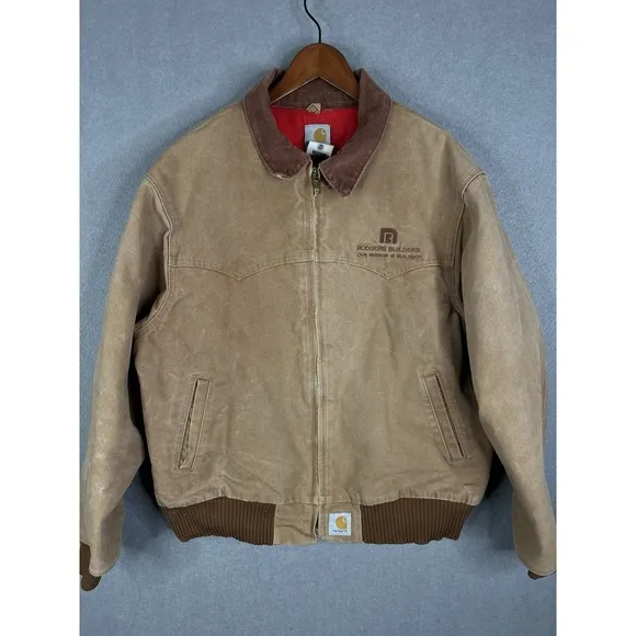 Carhartt Santa Fe Jacket SZ 2XL J13 Brown Quilted Lining USA VTG Embroidered