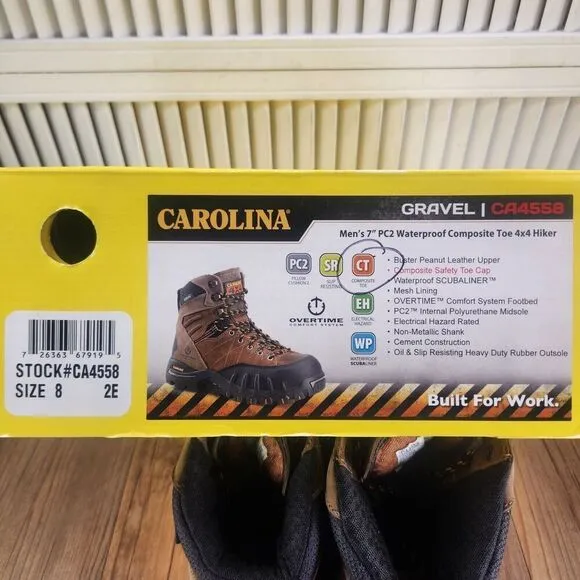 Carolina CA4558 7&quot; Gravel PC2 Waterproof Comp Toe 4x4 Hiker Work Boots Mens 8 EE