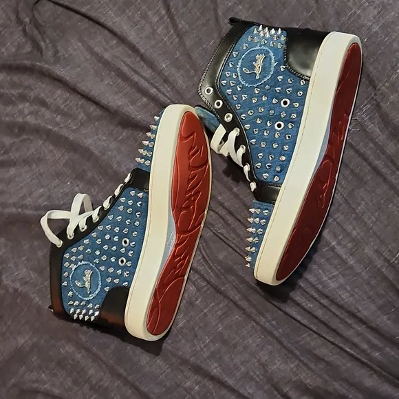 Christian Louboutin Red Bottom Denim High Top Sneakers Size 8.5 - 9