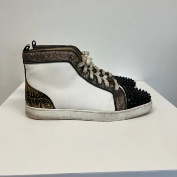 Christian Louboutin Stylish White and Black High-Top Men's Shoes