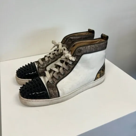 Christian Louboutin Stylish White and Black High-Top Men's Shoes