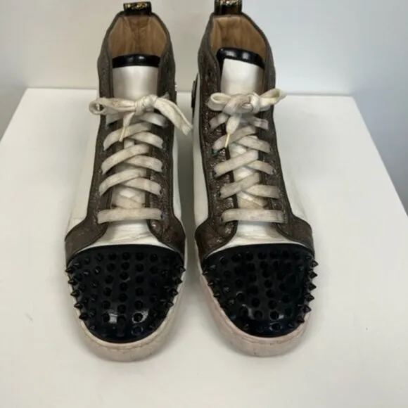 Christian Louboutin Stylish White and Black High-Top Men's Shoes
