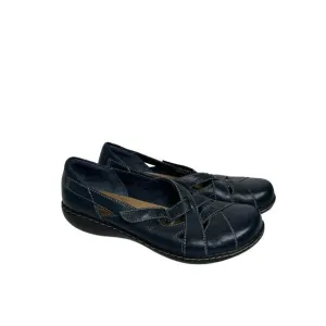 Clarks Bendables Ashland Navy Blue Leather Slip-On Flats Comfort Shoes Size 8