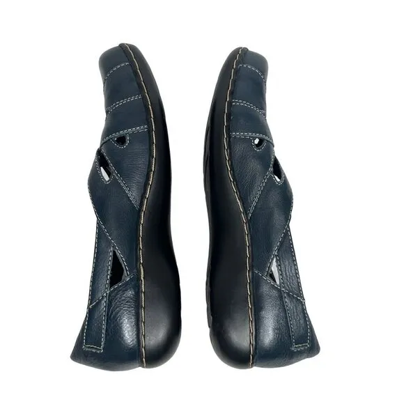 Clarks Bendables Ashland Navy Blue Leather Slip-On Flats Comfort Shoes Size 8
