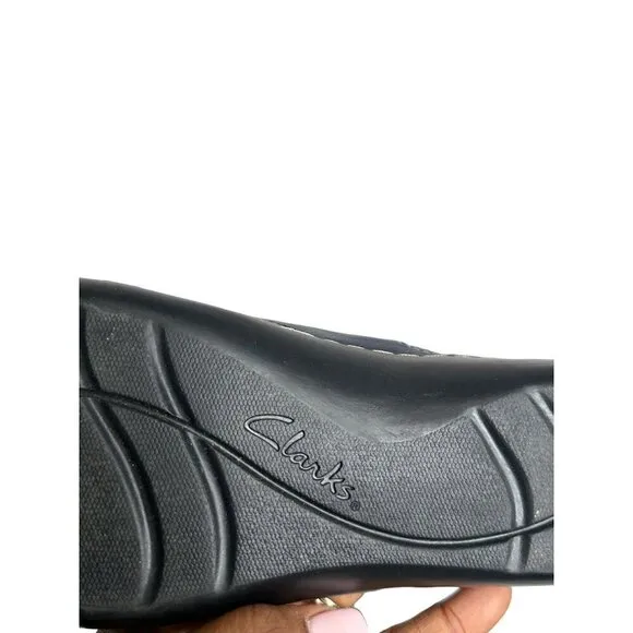 Clarks Bendables Ashland Navy Blue Leather Slip-On Flats Comfort Shoes Size 8