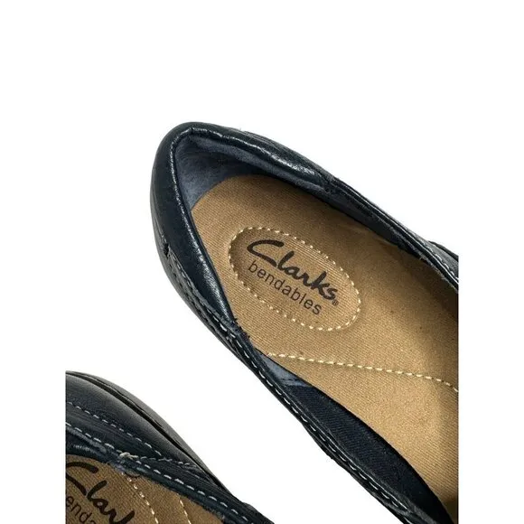 Clarks Bendables Ashland Navy Blue Leather Slip-On Flats Comfort Shoes Size 8