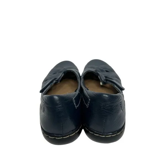 Clarks Bendables Ashland Navy Blue Leather Slip-On Flats Comfort Shoes Size 8